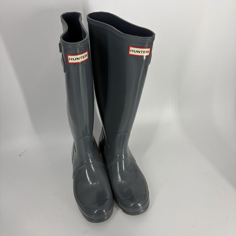 Hunter Original Tall Gloss Rain Boots 9 US Womens Gray Waterproof Rubber Wellies - Picture 2 of 8